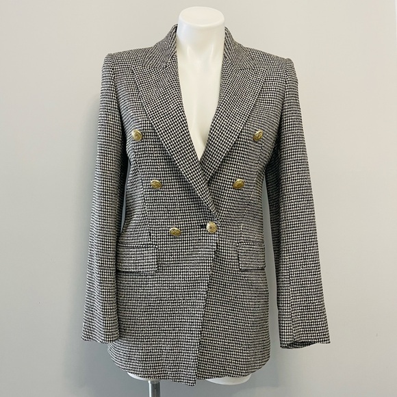 Zara Houndstooth Textured Gold Button Tweed Double Breasted Blazer 2761/255 XS - Picture 8 of 16